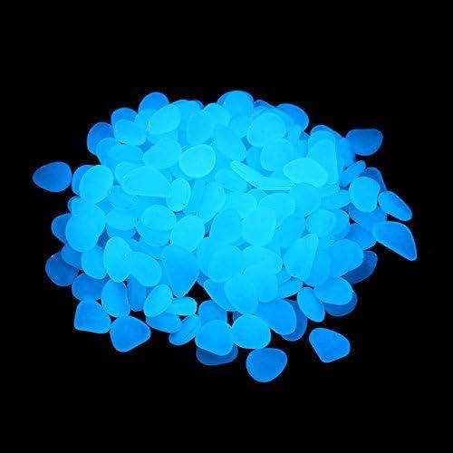 520 PCS Glow Stones, Glow in Dark Gardon Pebbles Luminous Rocks for Walkways Yard Aquarium Fish Tank Decoration Powered by Light and Solar (Light Blue)