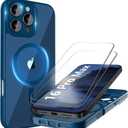 Cufelf Magnetic for iPhone 16 Pro Max Case(Compatible with Magsafe) Full Camera Protection,2+Full Coverage Screen Protector,Translucent Matte,Military Drop Protection Phone Case,6.9",Blue