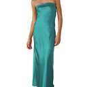 Realtix Satin Silk Backless Tube Tops Maxi Dress for Women Low Back Hollow Out Elegant Strapless Long Dresses Wedding Guest Aqua M
