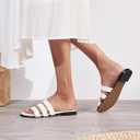 Women's Flat Sandals Dressy Open Toe Round Toe Slide Sandals Comfortable Casual Beach Slip on Slippers for Summer (White, XL)