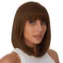 Onpep Short Straight Bob Wigs with Air Bangs Honey Brown Wig for Women Shoulder Length Heat Resistant Fiber Hair Wigs
