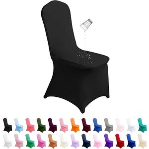 SuperO Waterproof Spandex Chair Cover 12PCS, Stretch Dining Chair Covers, Polyester Outdoor Chair Covers, Protector Stretch Chair Cover for Party Universal, Banquet, Wedding Event, Hotel(Black)