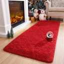 DETUM Red Rug 2x6 Feet - Fluffy Red Runner Rugs for Bedroom Shaggy 2' X 6' Living Room Rug Soft Rugs for Kids Room Non-Slip Nursery Office Dorm Washable Carpets Home Decor