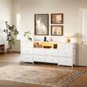 VERMESS 63 Inch 12 Drawers Long Dresser for Bedroom, Chest of Drawers, TV Stand with LED & Power Outlets, Entertainment Center with Storage Shelves, TV Unit for Living Room, for 65, 70 Inch TV, White