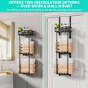 HapiRm Towel Rack Bathroom Storage - 3 Tier Over The Door & Wall Mounted Rolled Towel Racks Holder Organizer with Metal Shelf and 6 Hooks for Small Bathroom, Camper, Rv - Black (for 1.77 in Doors)