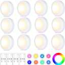 Yiliaw 12 Pack LED Puck Lights Remote Control 16 Color Changeable Under Cabinet Lights, Battery Operated Lights Night Light with Dimmer & Timmer for Closet Bedroom Kitchen, White