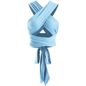 ZAFUL Womens Ribbed Halter Crop Top Ruched Lace-up Cropped Cami Bandana Top Criss Cross Wrap Print Tank Top, Size: One Size (Blue)