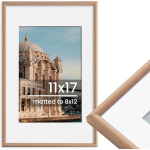 11x17 Picture Frame, Display Pictures 8x12 with Mat or 11x17 Without Mat, Wall Hanging Photo Frame, Natural, 1 Pack
