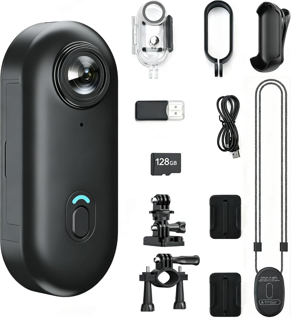 JETO 4K Mini Body Camera 128GB, Wearable Magnetic Clip-On Camera, 150 Wide Angle POV, WiFi App Live View, Waterproof Case, Helmet/Bike Mount, Action Camera for Travel Cycling Motorcycle Vlog