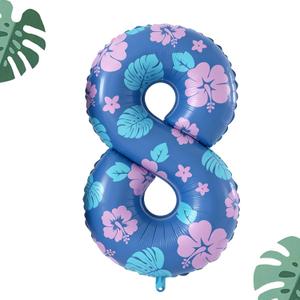 40 Inch Number 8 Balloon Leaf and Flower Birthday8th Birthday Decorations for Kids' Parties Hawaii Party Supplies Favor Pink and Blue