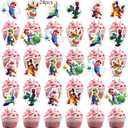 2 x 25Pcs Latest Mario Cake Decorations with 24pcs Cupcake Toppers, 1pcs Happy Birthday Cake Topper, Cartoon Themed Party Supplies, Perfect for Birthday Party Decorations