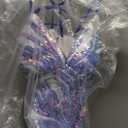 Glam Feather Sequin Gown W/Strappy Lace-Up Back & V-Neckline - Evening Cocktail Dress (Blue), Size 