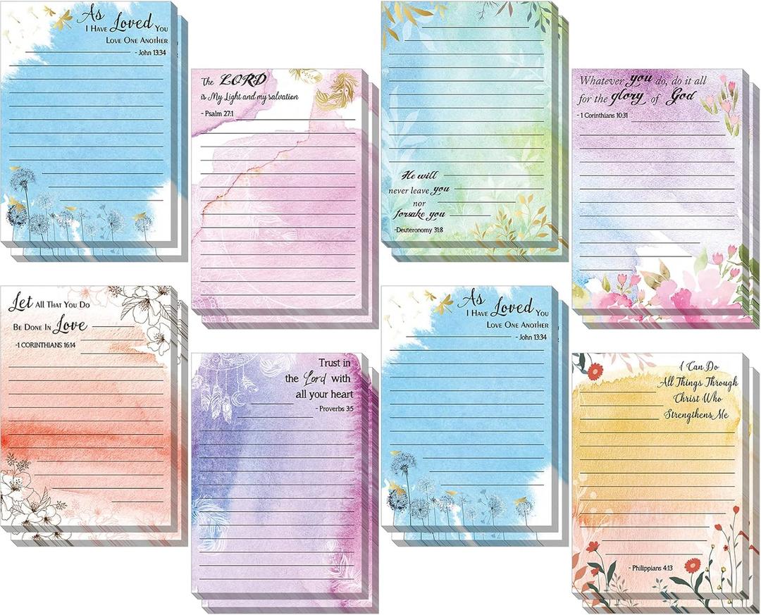 Colarr 16 Pack Bible Verse Sticky Notes 4 x 5 Inch Christian Memo Pads Religious Bible Quotes Notepads Inspirational Floral Design Adhesive Sticky Notes for Office Supplies, Shopping List, Present