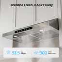 VIKIO HOME 30 Inch Under Cabinet Range Hood, 900CFM Fast Venting Ducted, Kitchen Hood With 3 Speed Gesture Sensing & Touch Control, Stainless Steel Stove Vent Hood With Reusable 5-Layer Baffle Filters