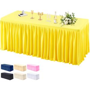 1 Pack Yellow Tablecloths for Rectangle Tables 8ft, Wrinkle Resistant Spandex Table Cover Fitted Stretch Table Cloth with Pleated Ruffle Skirts for Party Banquet Dining Birthday Wedding