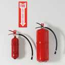 2 Pack Fire Extinguisher Holder and 4 Pieces Fire Extinguisher Sign Sticker, 20lb Fire Extinguisher Wall Hook Mount Bracket for Big and Small Fire Extinguishers, Indoors and Outdoors