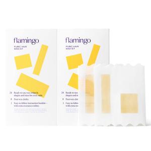 Flamingo Women Pubic Waxing Kit with 24 Wax Strips, 8 Post-Wax Cloths, Pack of 2