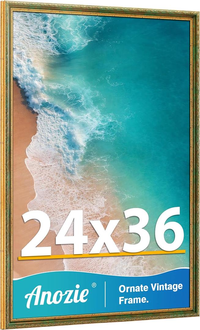Vintage 24x36 Poster Frame, Antique Gold Photo Frames with Plexiglass Front,Ornate 24x36 Frame Display for Wall Décor,1 Pack,Green