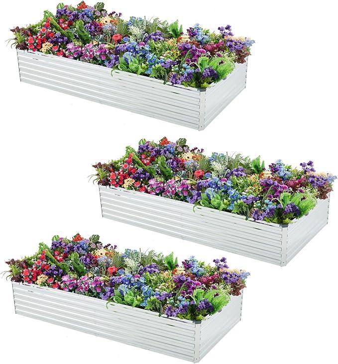 Meberam 3 Pack 6x3x1FT Galvanized Raised Garden Beds Kit Outdoor Metal Gardening Planter Box for Vegetable Elevated Flower Herbs,Black