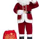 ABALAGU Santa Claus Costume for Men Deluxe 11pcs Adult Professional Santa Suit Christmas Santa Costume Set Size M