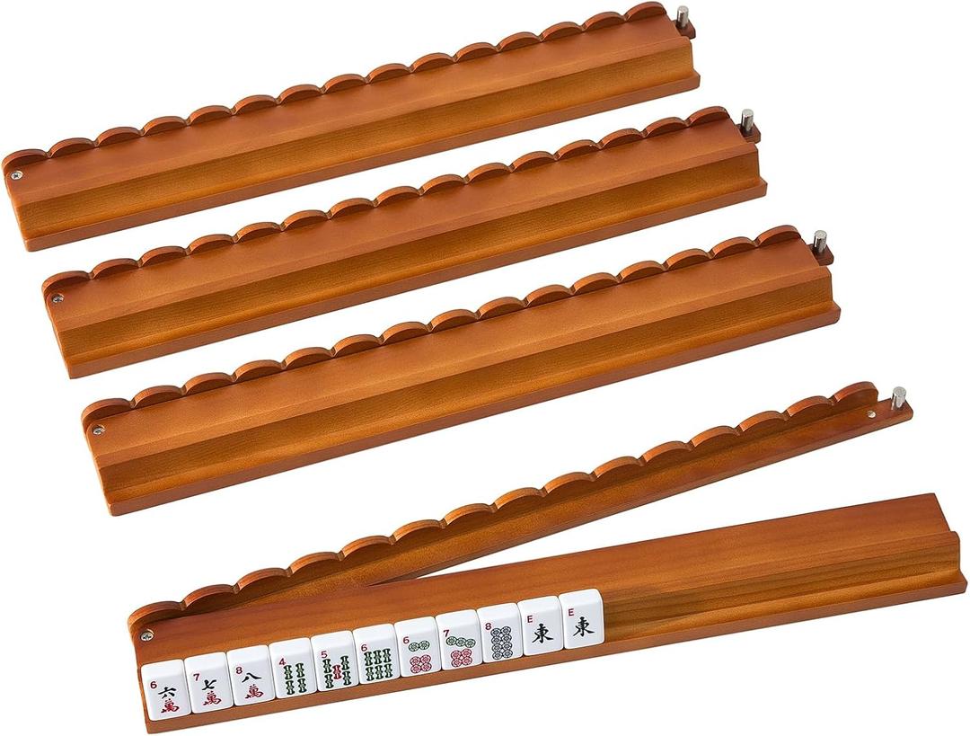 Wooden Mahjong Racks, One-Piece Pushers, Set of 4, 18.5 inches