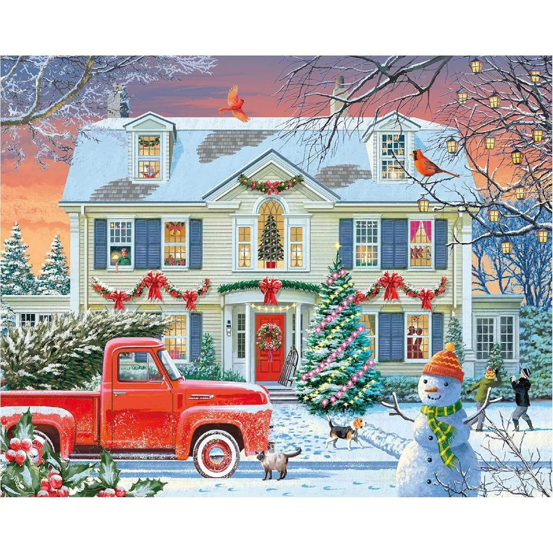 White Mountain Home For The Holidays Christmas Puzzles 1000 Pieces Winter Puzzle for Adults and Family