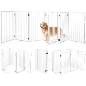 Metal Freestanding Dog Gates with Door for Outdoor Indoor,120'' Extra Wide 32'' Tall Free Standing Dog Gate for Doorways,Large Openings,Deck,Yard,Porch,Foldable Pet Fence(White,6 Panels)