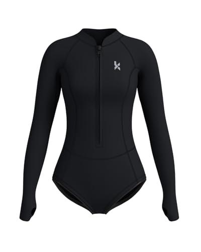 KMT Wetsuit for Women, Womens Long Sleeve Shorty Wet Suits 2mm Front Zipper Springsuit Surfing Surf-wear Diving Swimming Scuba One Piece, Size 16