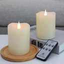 TECHLONG Flameless Candles Battery Operated with Remote Timer, 3D Moving Flame Flickering, Last 600+ Hours Battery Candles, 3" x 4" Ivory Real Wax Electric LED Candle for Wedding Party, Set of 2