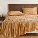 JELLYMONI 100% Cotton Bed Sheets Set  Wide Rust and White Stripes, King Size, Soft Bedding with Deep Pocket Fitted Sheet, Flat Sheet & Pillowcases (1606)