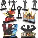 Wrestling Wooden Centerpieces for Boys Men Birthday Party Table Decorations Party Supplies 10th 20th 30th 40th 50th Home Bar Kitchen Tabletop Decor 9PCS (Black Red & Blue)