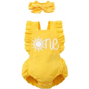 Detigee Baby Girl 1st Birthday Bodysuit Infant Backless Outfit (Yellow Sun, 12-18 Months)