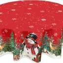 Christmas Tablecloth Round 60 Inch Red Winter Snowman Snowflake Table Cloth Farmhouse Xmas Tree Snow Table Cover for Kitchen Dinner Room Holiday Party Indoor Outdoor Home Christmas Decor