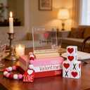 Perfect Valentines Day Table Decorations, Wood Stack with XOXO Signs Set (Gift Card, Box and Bag), Valentine's Day Decor for Home Room Office Fireplace Kitchen Shelf Desk Centerpiece Tiered Tray