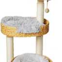 Cat Tree 39 Inches Cat Tower with Sisal Covered Scratching Real Wood Post, Handwoven PE Rattan 3 Baskets perches with Cozy Cushion, Cat Climbing, Cat Scratching Post (Light Gray Cushion)