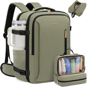 LOVEVOOK Travel Backpack For Women with Waist Strap, 40L Carry On Backpack Luggage Flight Approved,TSA Personal ltem Travel Bag Essentials Fits 17.3 Inch Laptop,Weekender Daypack with 3 Packing Cubes (Bean Green)