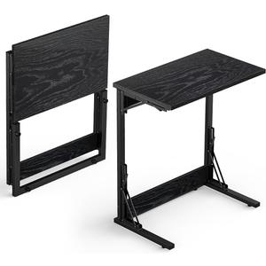 Tatub Folding TV Tray Table Set of 2, 24" Wide C-Shaped End Table for Couches, Small Sofa-Side Laptop Desk with Metal Frame for Living Room, Bedroom, Dark Black