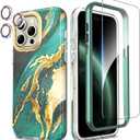 SHEDEER for iPhone 15 Pro MAX Case with Glitter Camera Protector & Screen Protector, Anti-Yellowing Chic Pattern, Shockproof Drop Protection Anti-Scratch Phone Cover 15 Pro MAX 6.7'', Dream Green