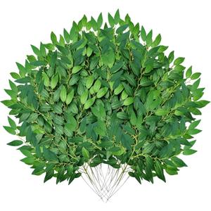 24Pcs Italian Ruscus Greenery Stems Bulk, Artificial Silk Green Leaves Garland, 20"Fake Branches, Hanging Plants Spray Vines for DIY Wedding Arch Bouquet Table Centerpieces Vase Filler Home Decor