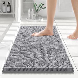 Smiry Luxury Chenille Bathroom Rugs 24x16, Extra Soft and Absorbent Shaggy Bath Mat, Machine Washable, Non-Slip Plush Carpet Runner for Tub, Shower, and Floor, Home Decor Accessories, Grey