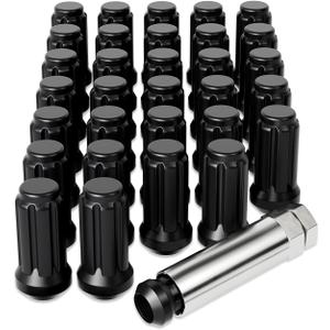 Orion Motor Tech 9/16-18 Wheel Lug Nuts 32 Pack, Black 9/16 x 18 Trim Lug Nuts 2 inches Tall Spline Drive Cone Seat Compatible with Dodge 1994-2011 Ram 2500 3500 Aftermarket Wheel 8x6.5 5x5.5