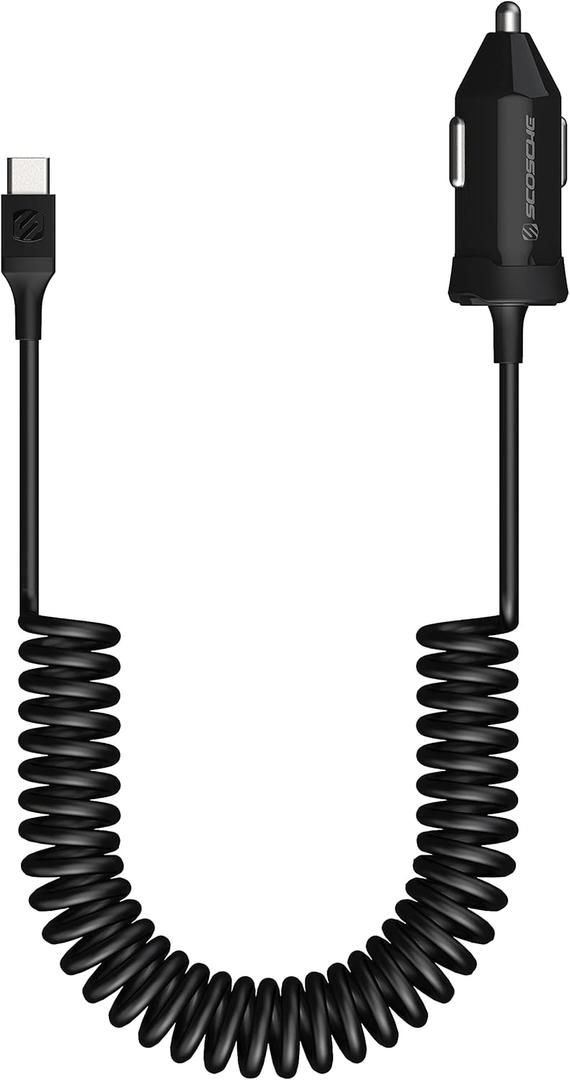 Scosche CPDC203 PowerVolt 20-Watt USB Type-C Power Delivery 3.0 Fast Car Charger with Attached 3-Foot Adjustable Coiled Cable for All USB-C Devices (Single Port)