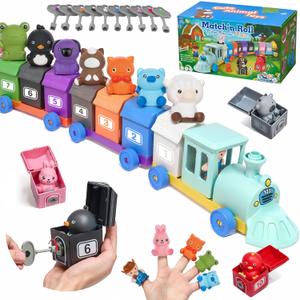 Toddler Learning Toys for 1 2 3 Years Old,Counting, Color Recognition & Math Skills Montessori Toy Farm Animals Train with 10 Finger Puppets, Birthday Educational Gift for Baby Toddler Boys Girls