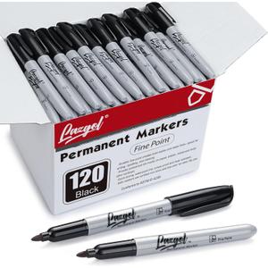 LAZGOL Permanent Markers Bulk, 120 Pack Fine Tip Black Permanent Markers, Waterproof Markers, Premium Smear Proof Pens, Quick Drying, Office Supplies for School, Office, Home