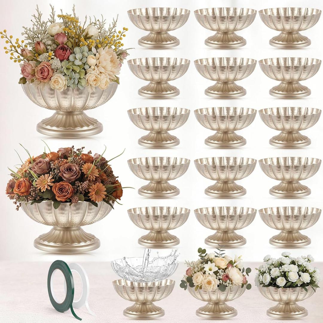 20 Pcs Metal Compote Bowl for Centerpiece Flower Holder Small Compote Vase Decorative Indoor Outdoor Flowers Fruits Plant for Valentine's Day Wedding Home Party Decoration (Silver)