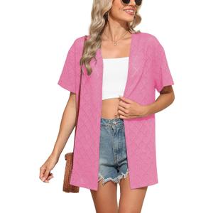 LILBETTER Womens Summer Lightweight Cardigan Short Sleeve Open Front Casual Loose Cover Ups 2025 (Pink, M)