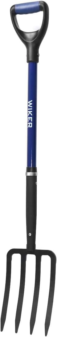 WIKER Pitchfork,Pitchforks for Gardening Digging Composting Spading,4Tines Garden Fork witn Fiberglass Handle,43 Inches