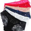 Sunm Boutique Sexy Underwear for Women, Cheeky Womens Lace Panties, Seamless Bikini for Ladies (6 Pack - Black/Blue/Red/Hot Pink/Nude/White)