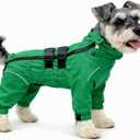 Lovelonglong Waterproof Dog Raincoat  4-Leg Full Body Dog Rain Suit with Reflective Strips & Leash Opening, Outdoor Dog Jacket for Rainy Weather (L (back 15"), Green)