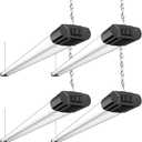 BBOUNDER 4 Pack Linkable LED Utility Shop Light, 4400 LM, Super Bright 6500K Cool Daylight, 4 FT Integrated Fixture for Garage, 40W Equivalent 250W, Surface + Suspension Mount, Black